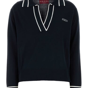 Gucci Women Midnight Blue Silk Blend Polo Shirt