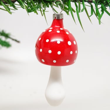 Vintage Czech Glass Mushroom Christmas Ornament, Antique Holiday Tree Decor 
