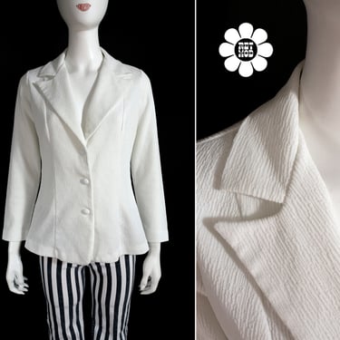 Unique Vintage 60s 70s White Textured Polyester Blazer 