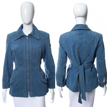 1970's Blue Soft Denim Belted Jacket Size M