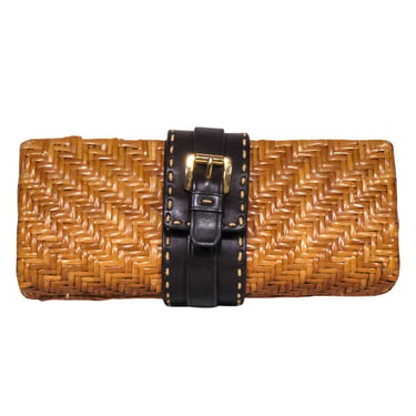 Michael Kors - Tan Woven Clutch w/ Brown Leather Buckle Front