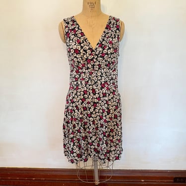 Black Floral Print Dress - 1990s 