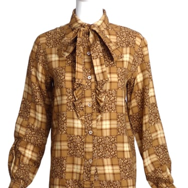 YVES SAINT LAURENT- 1980s Wool Print Blouse, Size-8