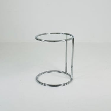 BauHaus Round Chrome & Glass side table Eileen Gray style , 1980s 