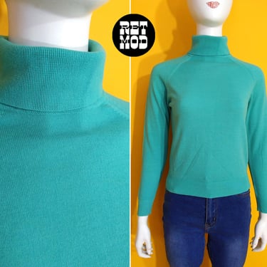 Soft Vintage 70s Minty Blue Green Turtleneck Sweater Top 