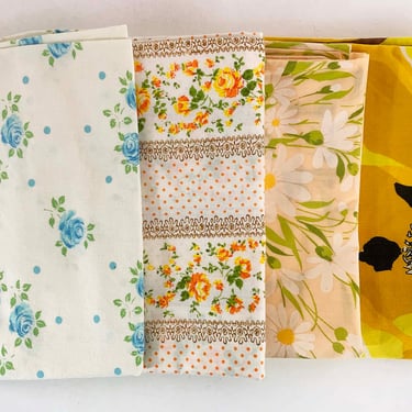 Vintage Floral Mismatched Pillowcases Set of 4 Wondercale Springmaid Cannon Morgan Jones Flowers Floral Pillow Cotton Fabric 1960s 