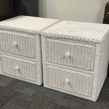 Pair of White Wicker Nightstands