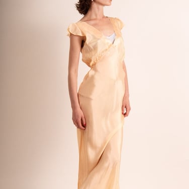 vintage 1930s bias cut silk nightgown / Sheer peach slip dress M 