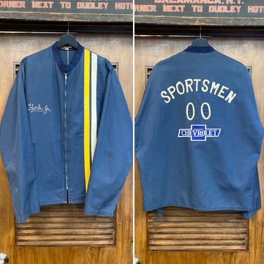 Vintage 1960’s Size XL Racing Car Club “Sportsmen” Mod Race Stripe Windbreaker Cotton Jacket, 60’s Embroidery, Vintage Clothing 