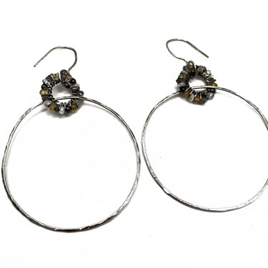 Sterling Hammered Hoops with Seed Stones