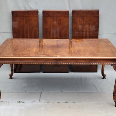 Vintage Karges Burl Walnut Dining Table With 3 Leaves and Pads