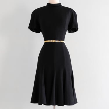 Stunning 1990's Vintage Black Wool Fitted Dress by Escada / ML