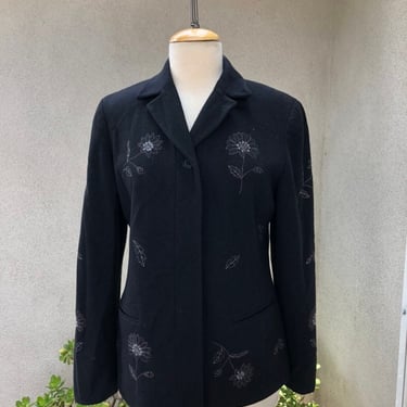Vintage black wool cashmere jacket floral Embroidered by Emanuel Ungaro sz 8 42 