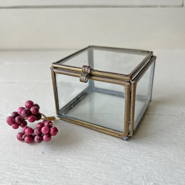 Small Glass Panel Box With Brass Edge, Curio Box, Art Deco Style Jewelry Box 