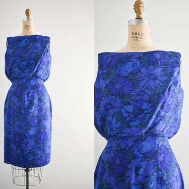 1950s Jerry Gilden Blue Floral Dress 