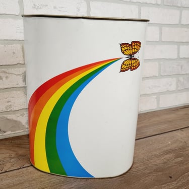Cheinco Butterfly and Rainbow Waste Basket Trash Can 