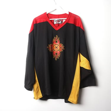 vintage y2k FLAMES style HOCKEY jersey vintage 90s y2k mesh jersey shirt -- size large 