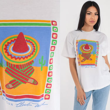 Cancun T-Shirt 90s Mexico Shirt Sombrero Desert Cactus Graphic Tee Club Med Travel Souvenir Tourist TShirt Single Stitch Vintage 1990s XL 