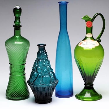 Your Choice! Mid-Century Blown Glass Bottles & Decanters | Italian Red Tuscan Wine Bottle | Empoli Genie Bottle | Blue Glass Green Glass 