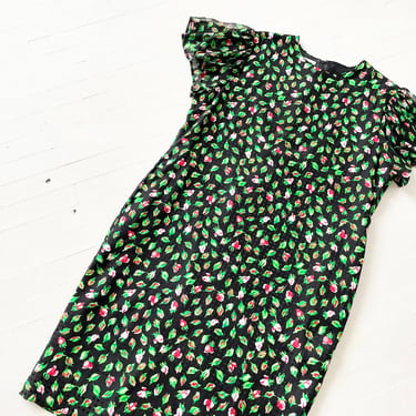 1980s Rosebud Print Silk Dress 