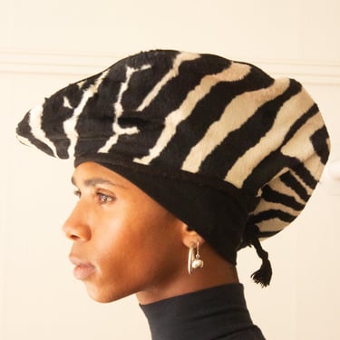 1980s Zebra Faux Fur Wired Artists Toque 