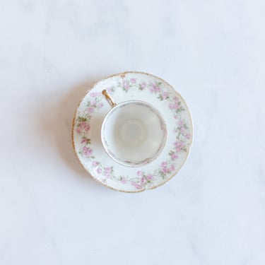antique French petite pink floral teacup and saucer