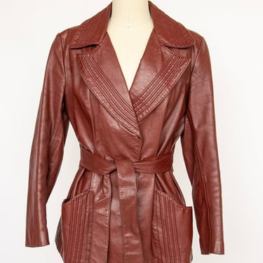 1970s Leather Jacket Belted Brown M 