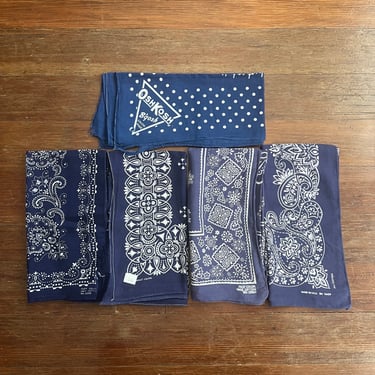 Vintage 50s 60s 70s Navy Blue Bandana Lot Fast Color Oshkosh Wrangler Polka dot paisley 