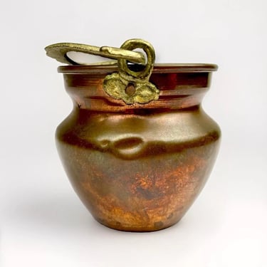 Antique Primitive Copper Pot w/ Hand Forged Brass Handle 4.25”x 3.25” Mini Size 1800s 