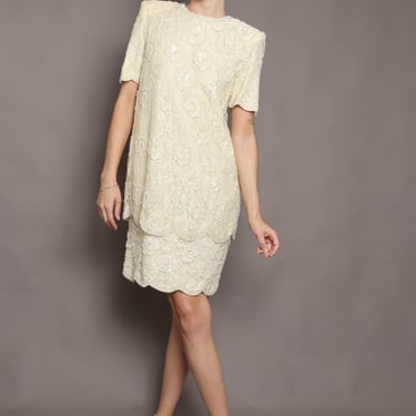 1980s Neiman Marcus Beaded Sequin Dress: Cream Lace | Luxie Vintage -  Scottsdale, AZ | ATTIC