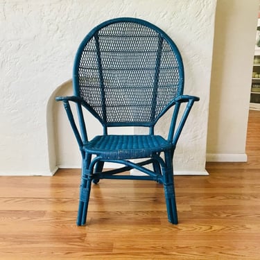 VINTAGE Wicker Chair | Outdoor Chair | Patio Chair | Blue | Peacock Chair 