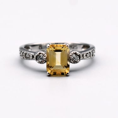 60's citrine tourmaline 925 silver size 8 dress ring, elegant mid-century sterling gemstones ring 