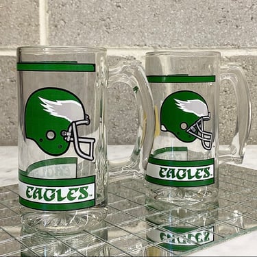 Vintage Philadelphia Eagles Beer Mugs Retro 1990s  NFL + Football + Sports Memorabilia + Glass + Set of 2 + Man Cave + Barware + Drinking 