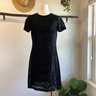 Enrico Coveri Black Sheer Mesh Printed Short Sleeve Mini Dress Size Small 