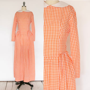 1970s Dress Gingham Maxi Gown Peasant Prairie M 