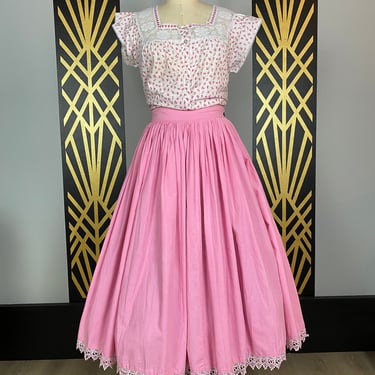 1980s full skirt, pink corduroy, vintage 80s skirt, fit and flare, gathered circle skirt, 26 waist, 1950s style, 80s does 50s, rockabilly 
