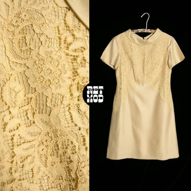 Lovely Vintage 60s Golden Khaki Colored Lace Silk Dress by Henry-Lee 