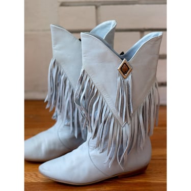 RARE Vintage Baby Blue Fringe Cowgirl Boots - 1980s 