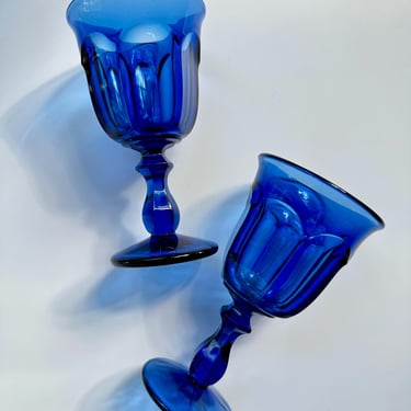 Vintage Imperial Glass Ohio Old Williamsburg Deep Cobalt Blue Water Goblet / Set of two / 