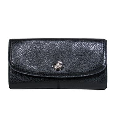 Coach - Black Leather Flap Continental Wallet w/ Twist Lock