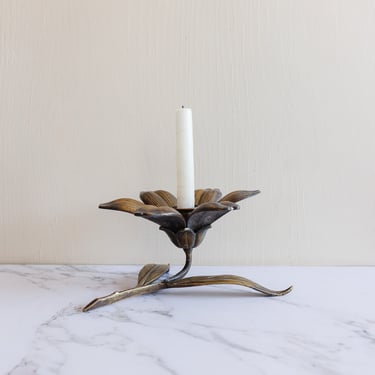 midcentury Italian brass lotus sculptural ashtray & candleholder
