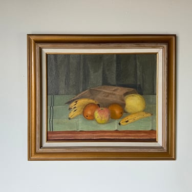 1940's E. Hawk  Still Life With Fruits Oil Painting, Framed 