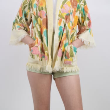 1960s Terrycloth Floral Fringe Beach Jacket