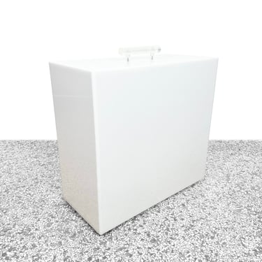 White Acrylic Laundry Hamper with Lucite Handle 