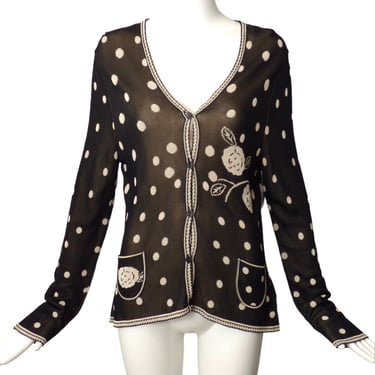 CHANEL- 2002 Polka Dot Cardigan Sweater, Size 10