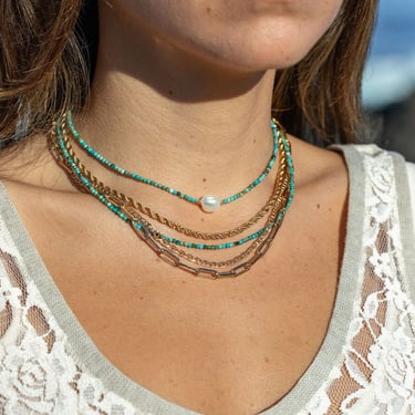 Dainty Pearl Turquoise Choker Necklace, Beaded Turquoise Necklace, June December Birthstone, Layering Bead Necklace,Beaded Jewelry,Gifts Her 