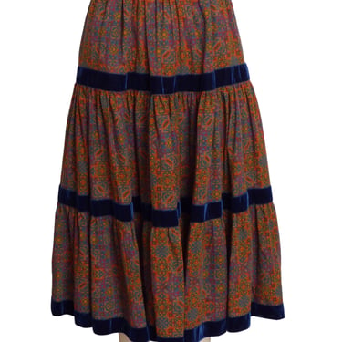 YVES SAINT LAURENT- 1980s Wool Print &amp; Velvet Skirt, Size 4