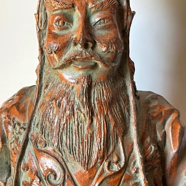 Vintage Asian Statue. Large Brown Immortal Asian Man Figurine. Handcarved Chinese Emperor Sculpture. 