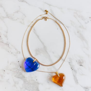 vintage french lalique royal blue crystal heart pendant