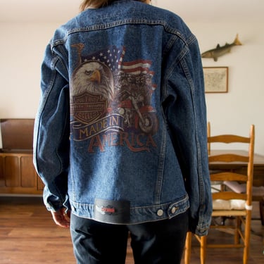 Vintage 80s 1987 Harley Davidson Graphic Denim Jean Jacket 